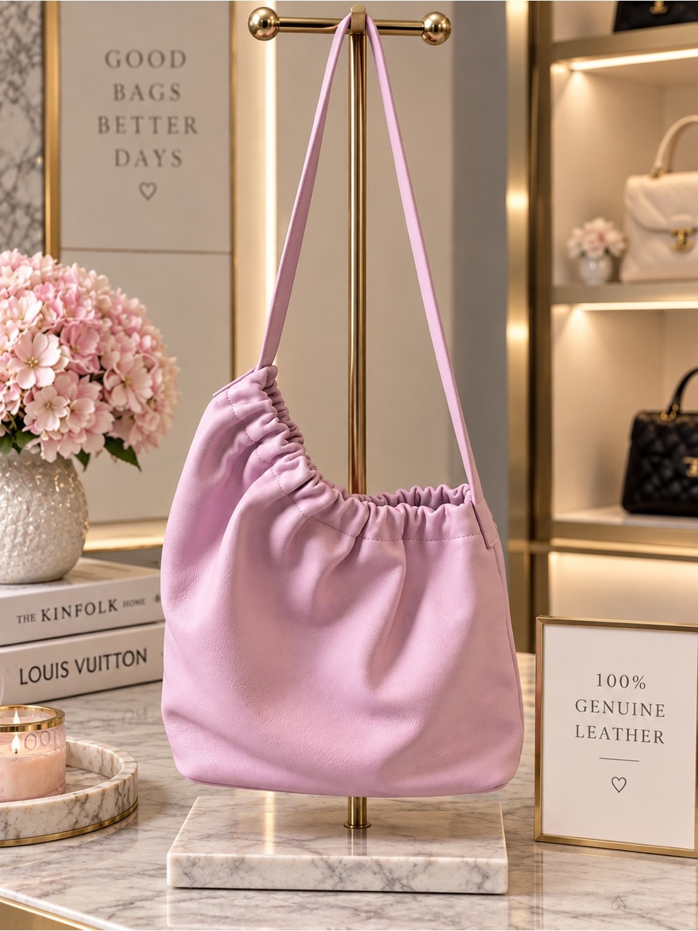 Rare Pink Lavender Lilac Pastel 100% Genuine Leather Dumpling Hobo Bag.
